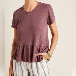 Anthropologie Left of Center Plum Babydoll Short Sleeve Tee XS